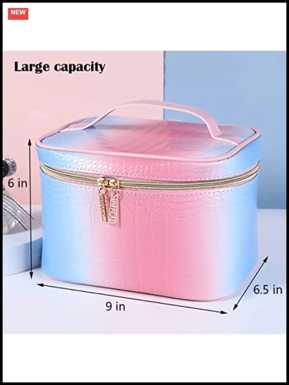 Crocodile Pattern PU Leather Makeup Bag Organizer Travel Toiletry Case with
